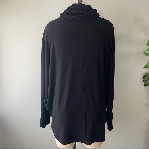 Joseph Ribkoff Turtleneck Batwing Wrap Shawl Sweater Black Asymmetrical - Picture 2 of 9